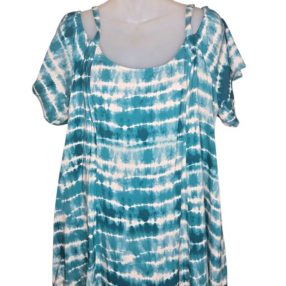 Torrid Womens Trapeze Dress 0 Large Mini Challis‎ Cold Shoulder Tie Dye Pockets - Picture 6 of 7